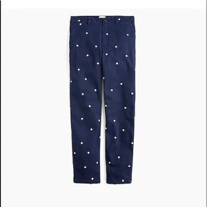 NWOT J.CREW Womens Vintage Straight Pant in Polka Dot Stretch Chino | Navy | 32